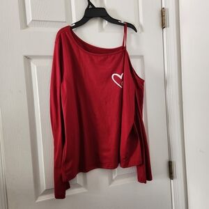 SHEIN Red Off-Shoulder Long Sleeve Top